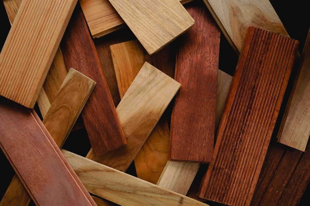 Dark Wood Floors; a pile of various hardwood planks