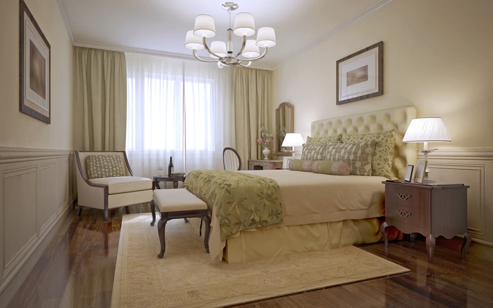 Luxury bedroom with mahogany flooring