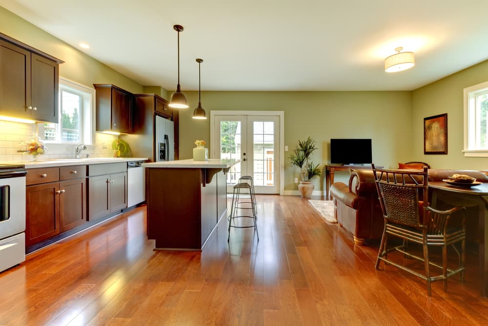 Modern kitchen with hardwood flooring