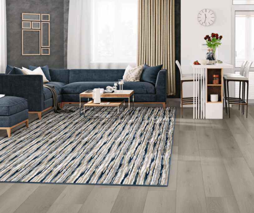 A Stanton rug with a stripe-like pattern in a living room