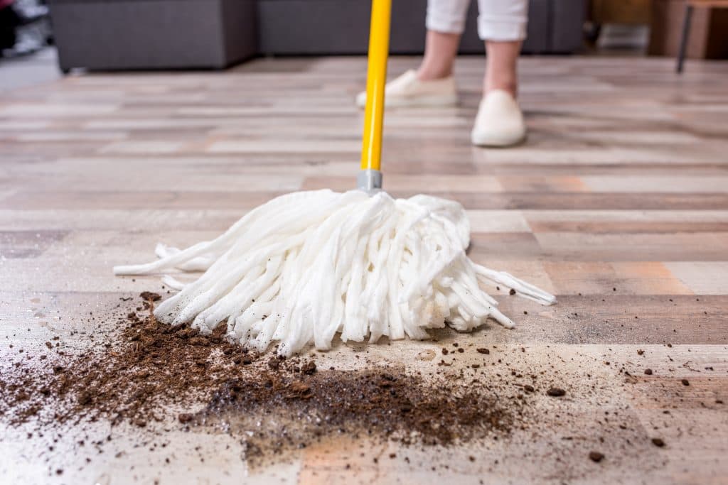 Close up of a mop cleaning debris