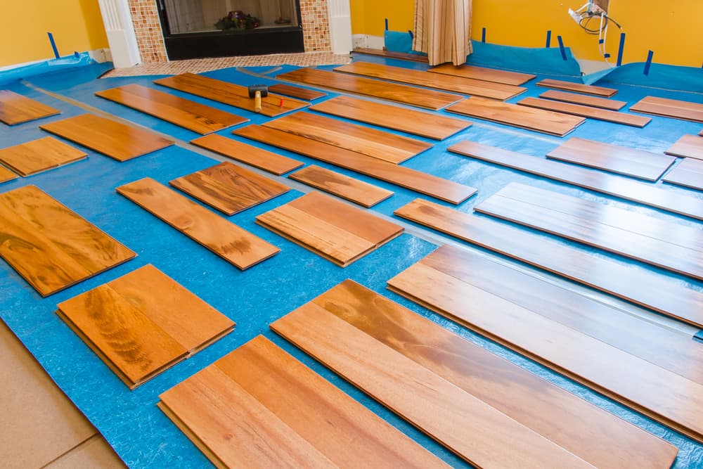 Preparation for installing planks of hardwood floor