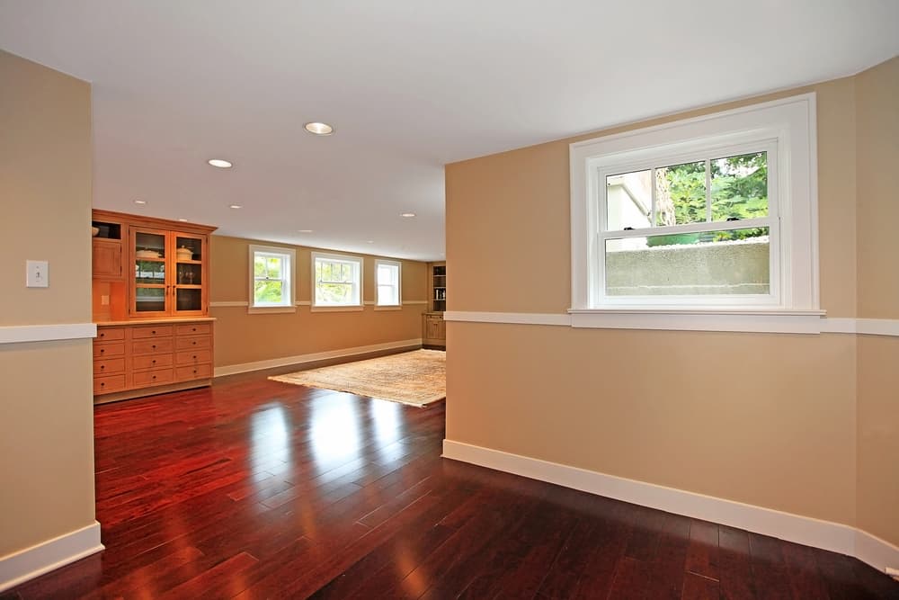 luxury basement with hardwood floor